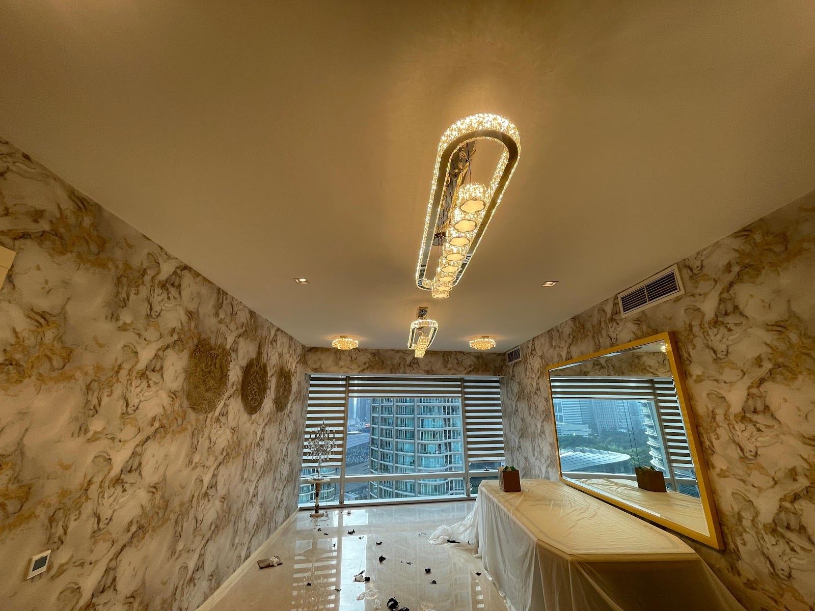 Room with crystal chandelier